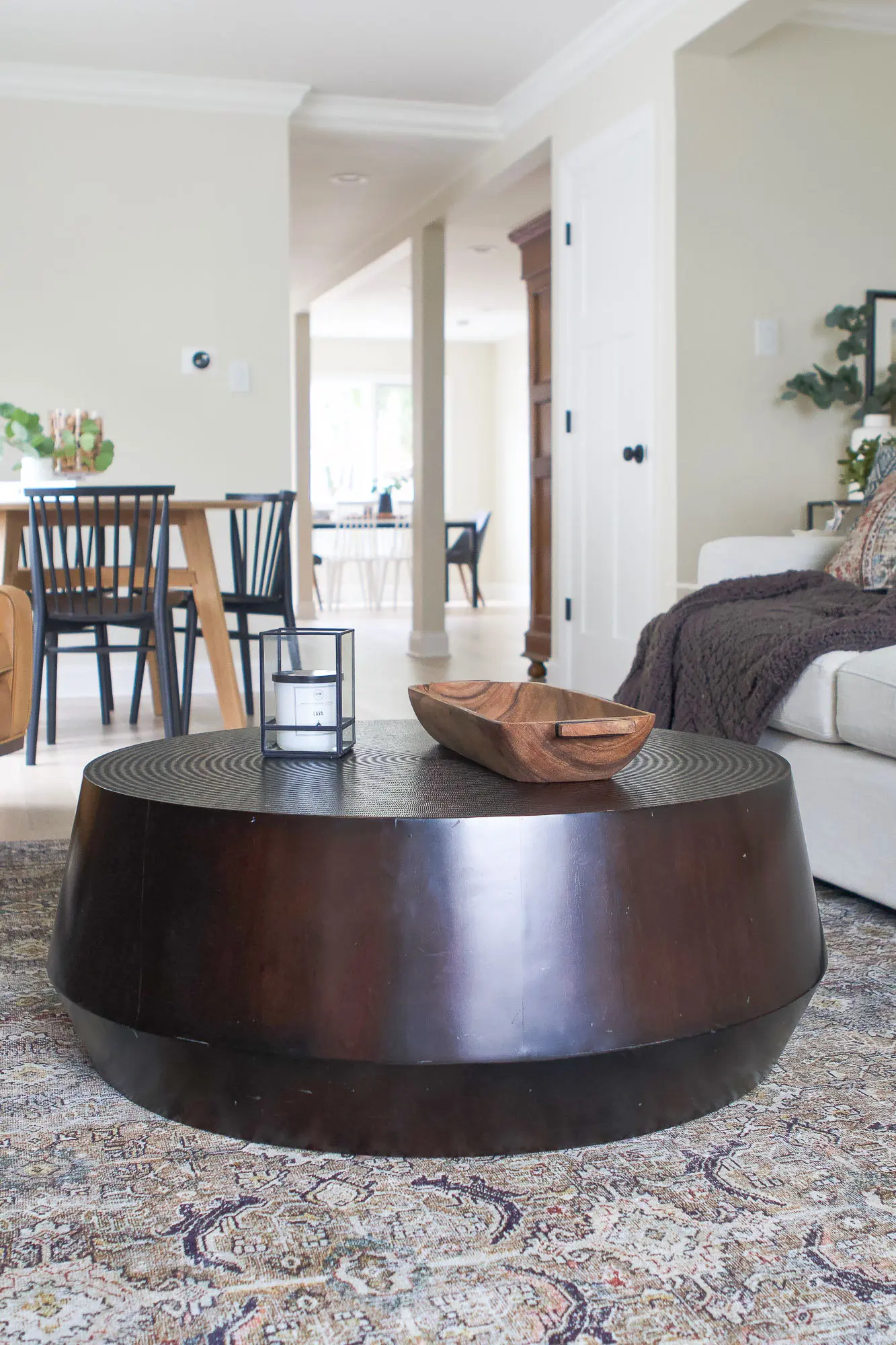 Our round coffee table from Crate and Barrel