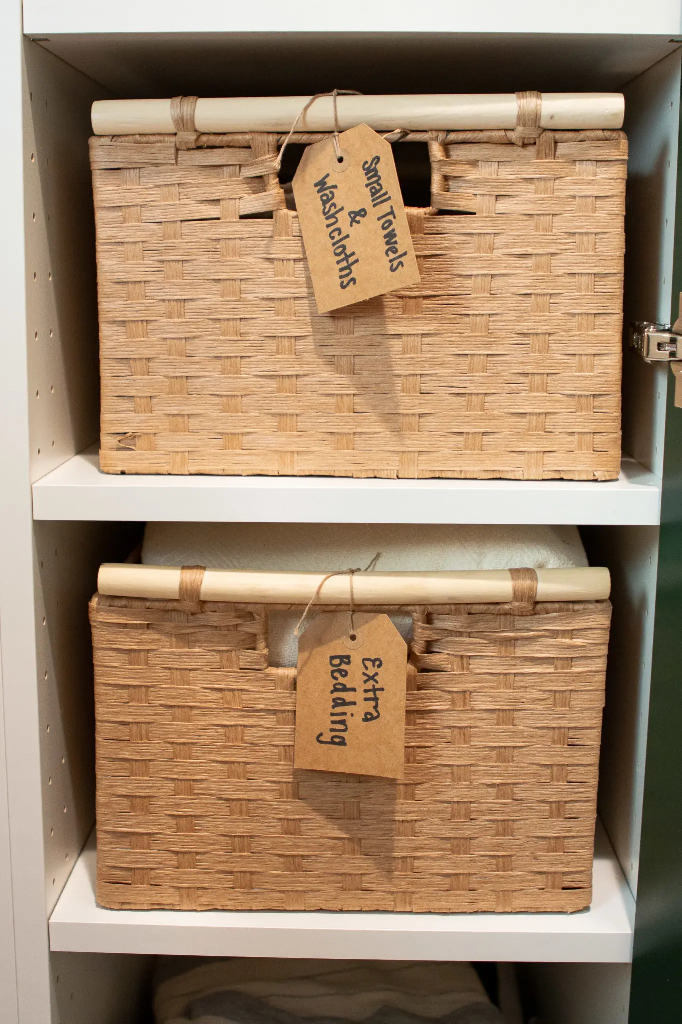 Label baskets for laundry room organization